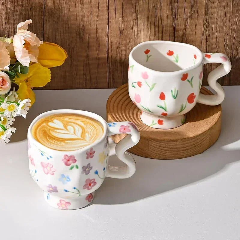 Tasse en Céramique de style coréen peinte à la main Tulipes