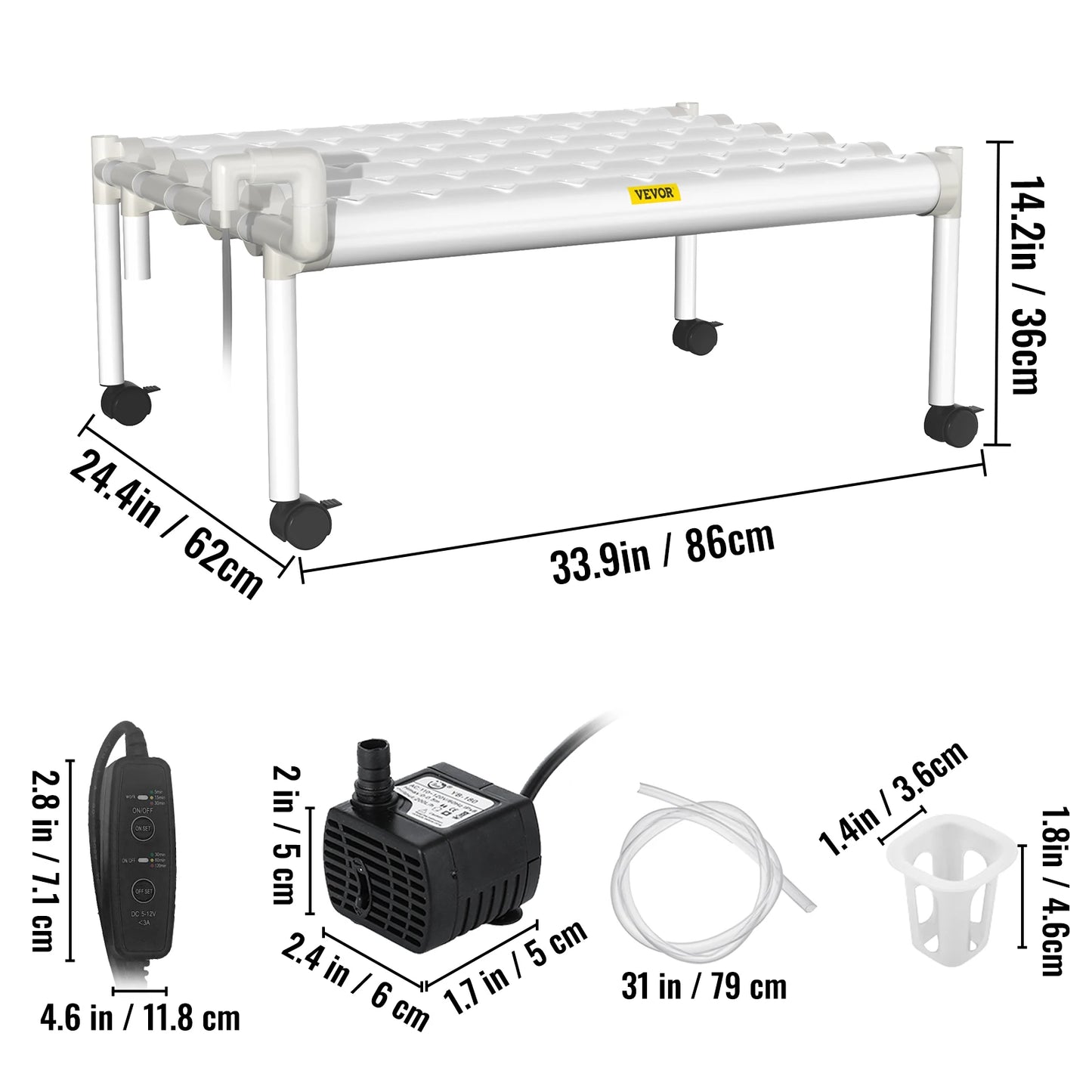 VEVOR Hydroponic System 36/54/72/90/108 Slots 1/2/3/4 Tiers 4/6/8/10/12 Tubes