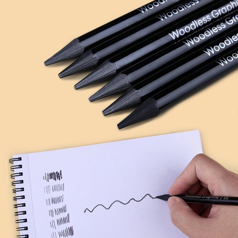 Set of 6 black graphite pencils for sketching drawing