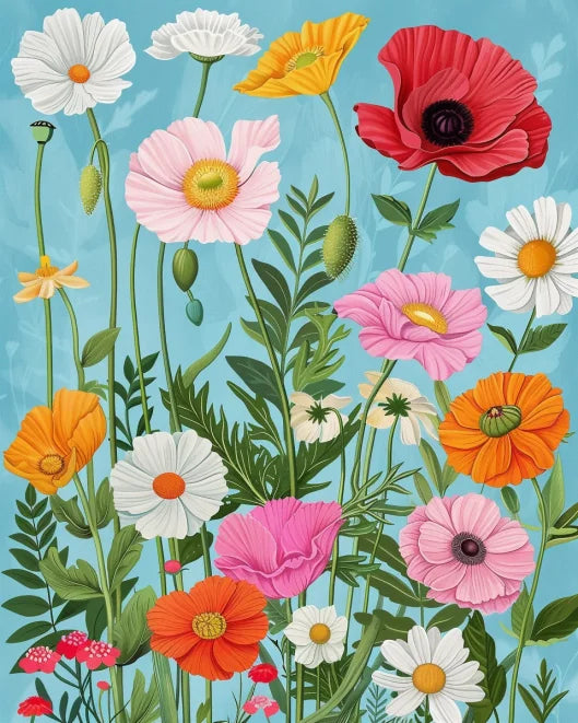 Painting by numbers colorful flowers