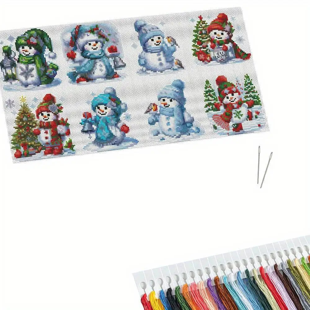 Kit de broderie en tissu imprimé bonhomme de neige, point de croix de noël, 11Ct,  8 pièces