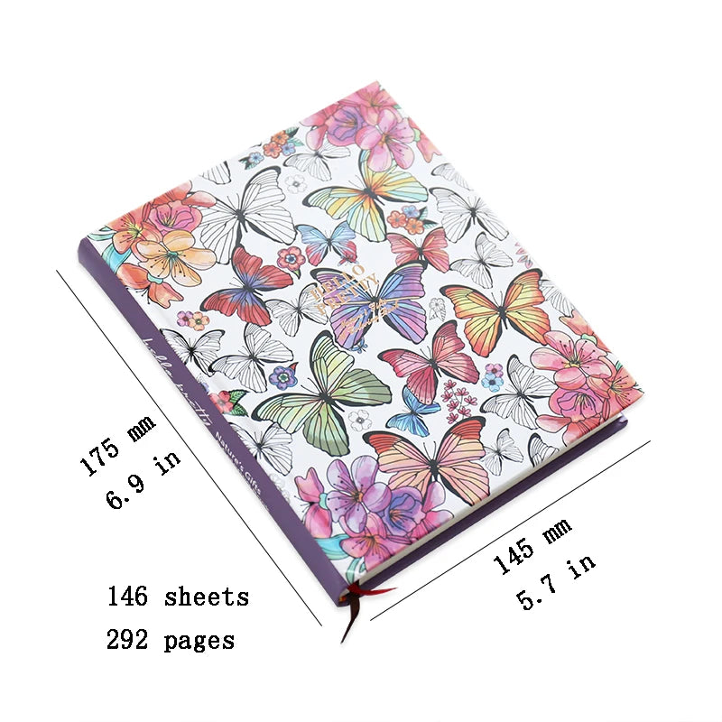 Beautiful notebook with illustrated pages Beautiful butterfly 292 pages