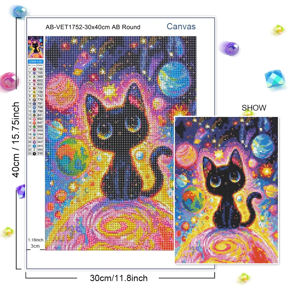 Diamond Paintings for Adult Beginner Anime Cat in Space