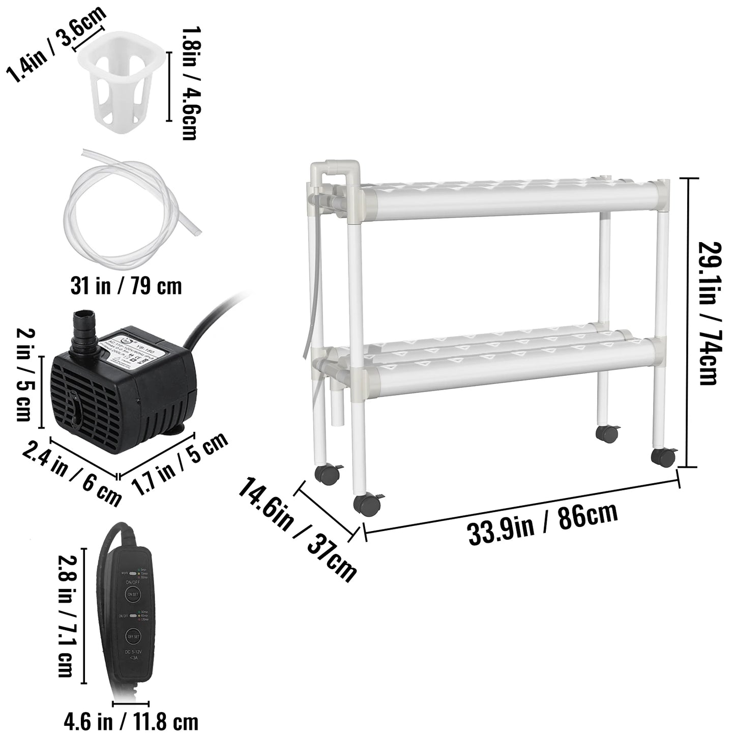 VEVOR Hydroponic System 36/54/72/90/108 Slots 1/2/3/4 Tiers 4/6/8/10/12 Tubes