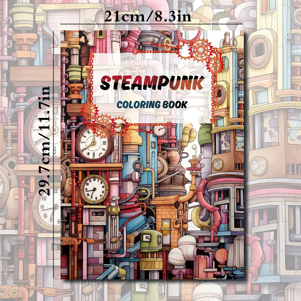 A4 100gsm Steampunk Colouring Book for Teens and Adults