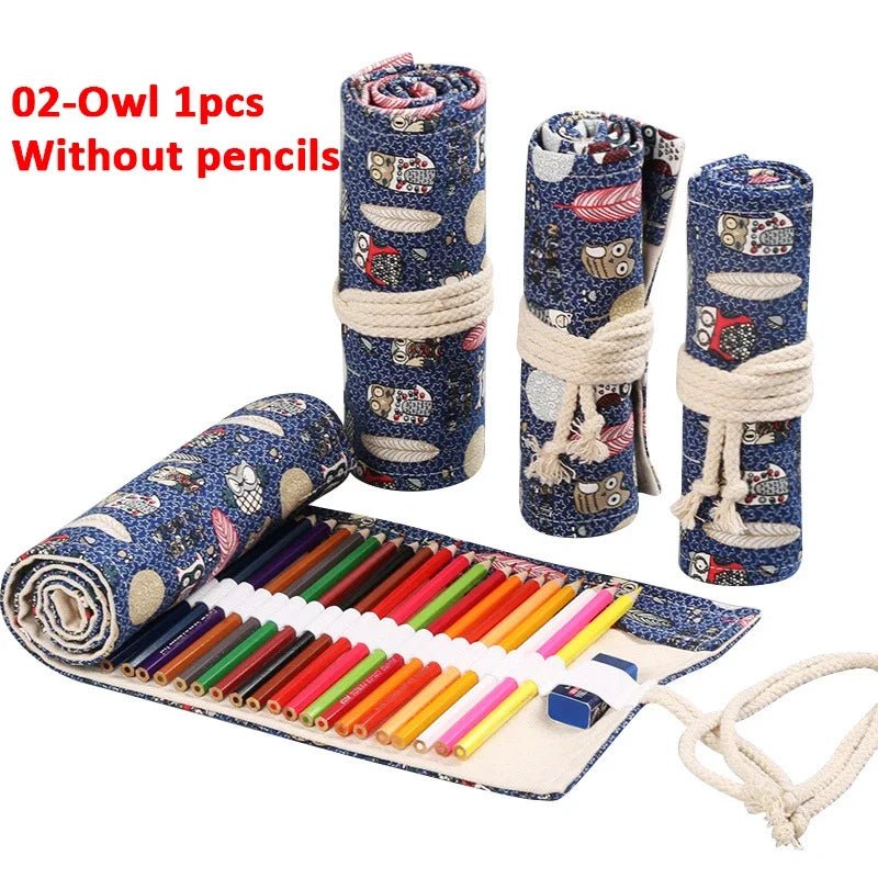 Trousse enroulable en tissu pour crayons, stylos pinceaux Plusieurs motifs disponibles