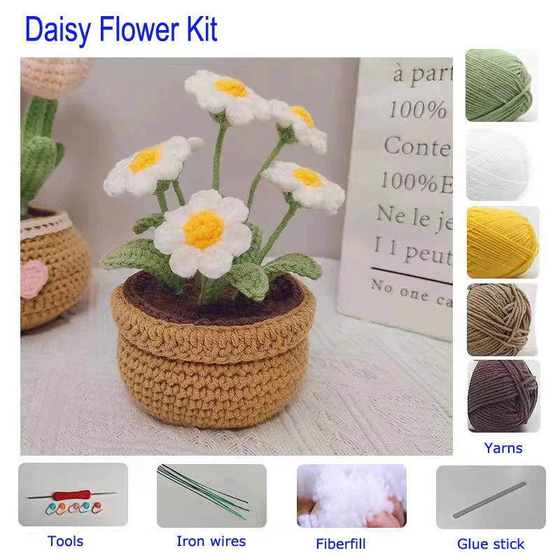 DIY Crochet Kit for Beginners Flowers: Tulip Daisy Sunflower Rose