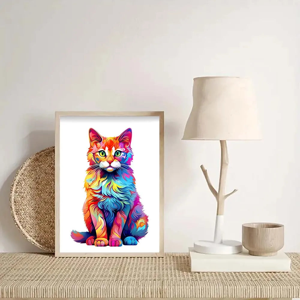 Multicolored cat wooden puzzle