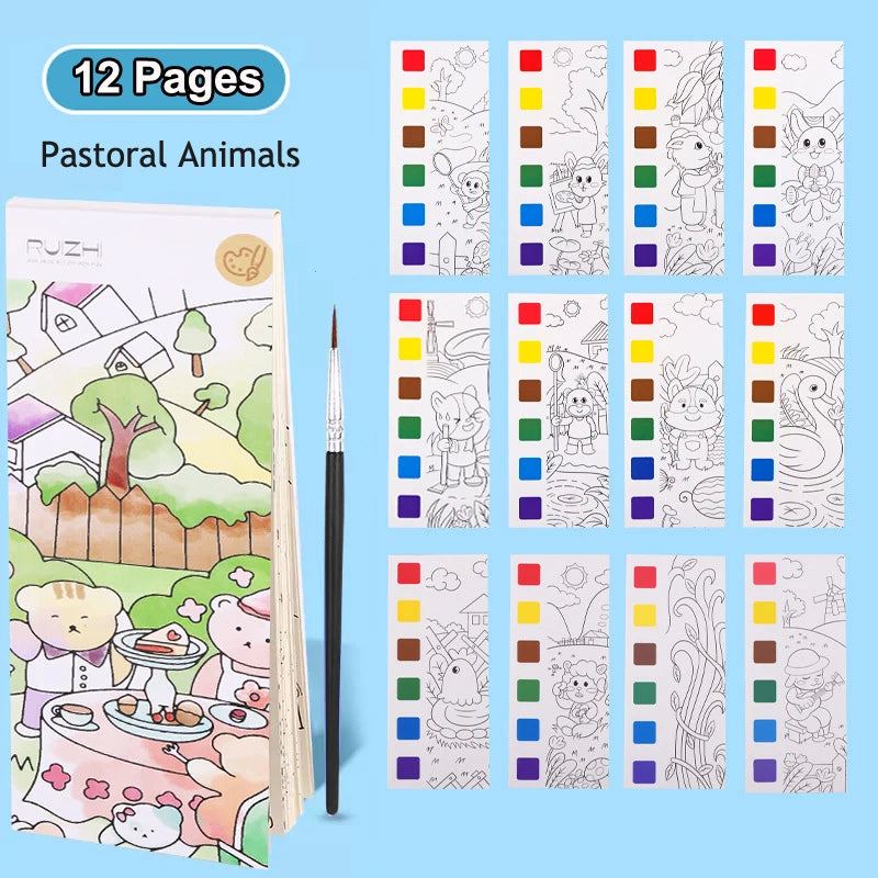 Books of 12 or 20 sheets of paper to paint with water paint for children