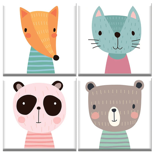 Peintures par numéros pour enfants Renard chat panda ours cerf tigre koala paresseux