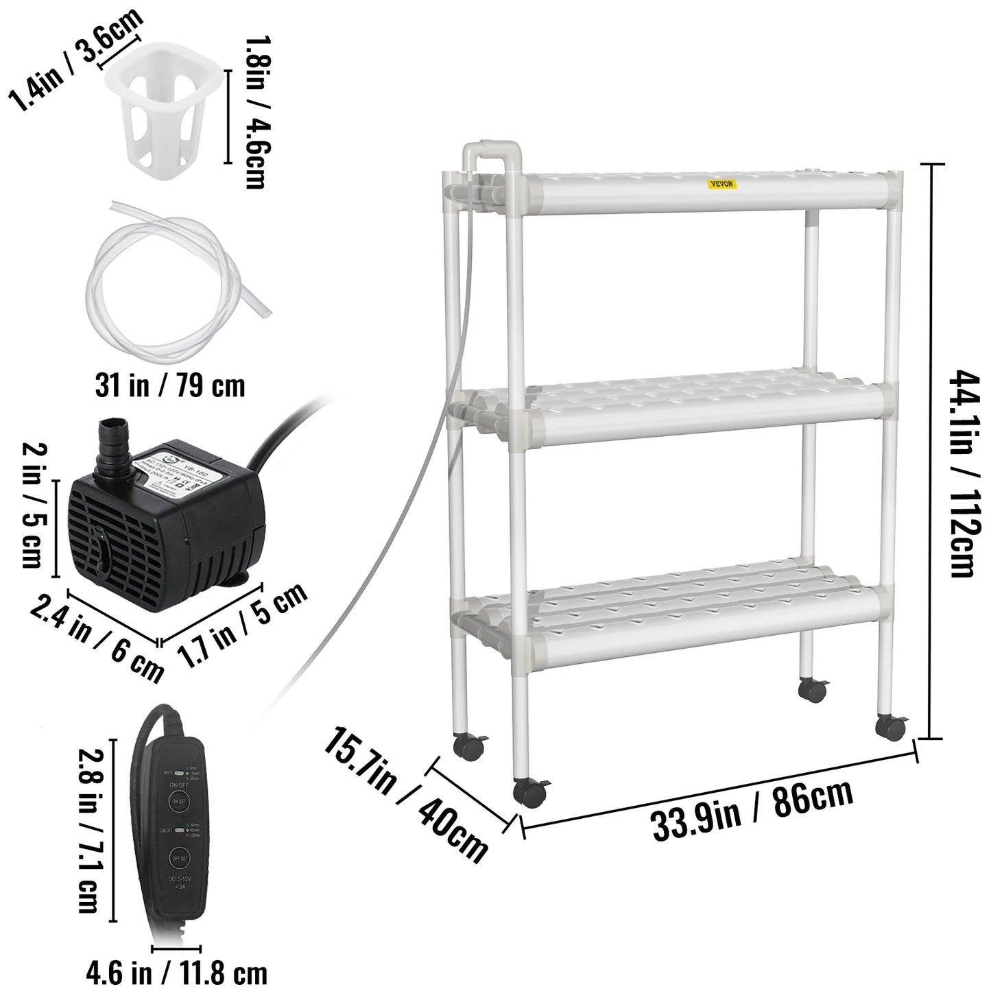 VEVOR Hydroponic System 36/54/72/90/108 Slots 1/2/3/4 Tiers 4/6/8/10/12 Tubes