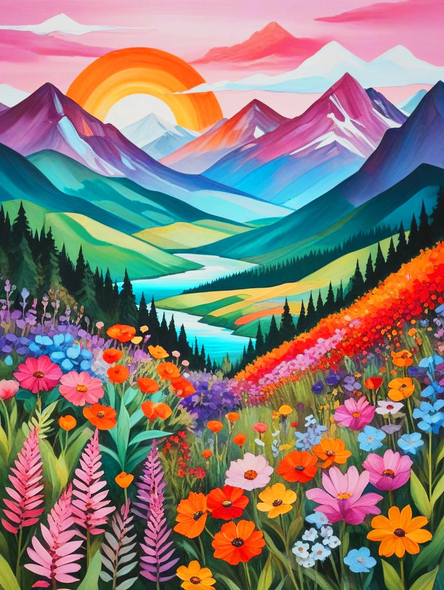 Peintures par numéros Paysages roses Montagnes