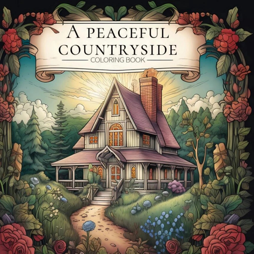 22 Pages Anti-Stress Coloring Book Peaceful Countryside