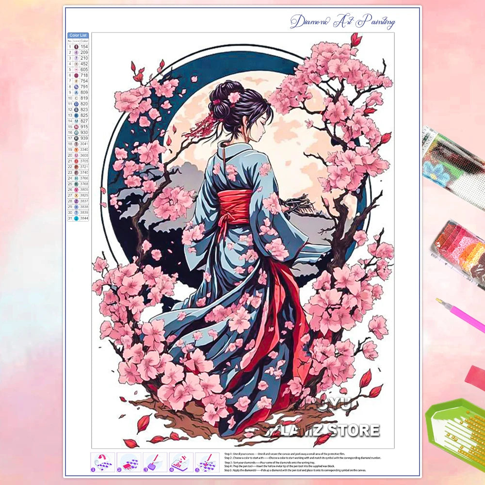 Pinturas de diamantes de flor de cerezo en Fuji, Japón