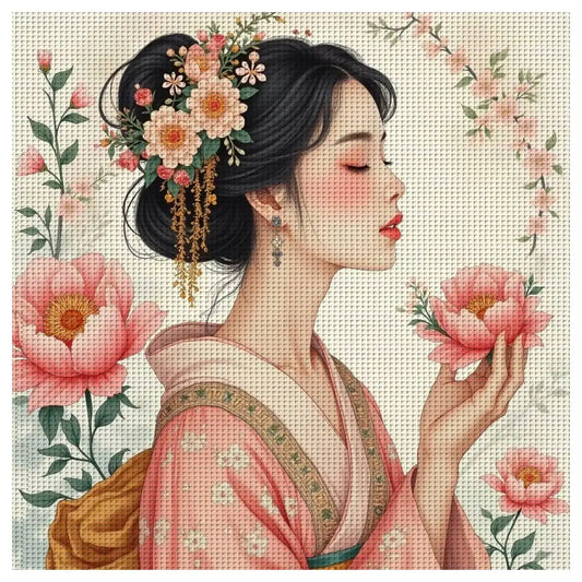 Kit de points de croix estampillé beauté japonaise