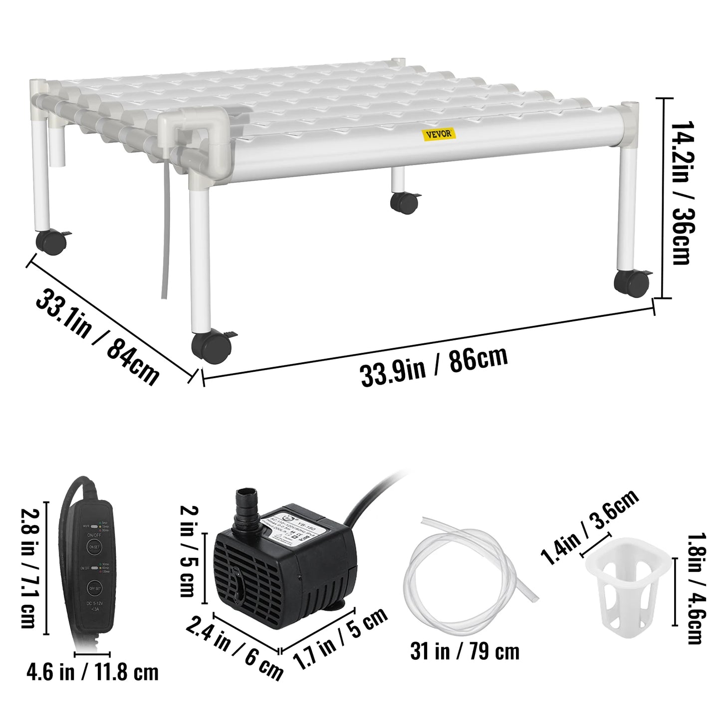 VEVOR Hydroponic System 36/54/72/90/108 Slots 1/2/3/4 Tiers 4/6/8/10/12 Tubes