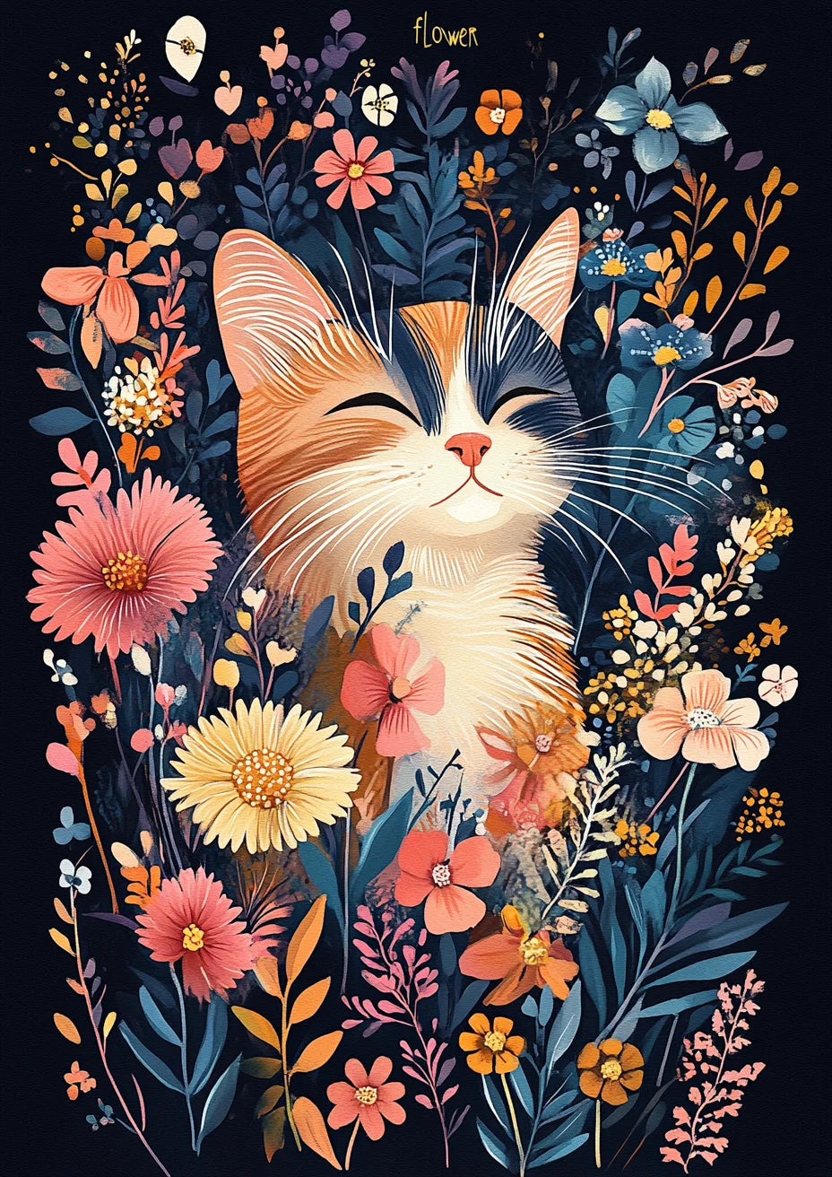 Peintures par numéros chat en fleurs