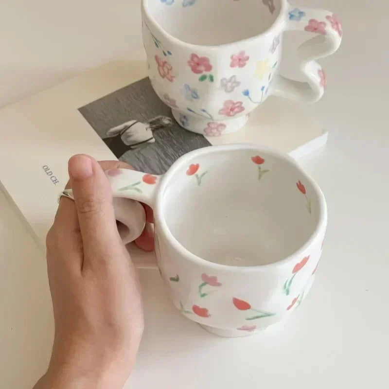 Tasse en Céramique de style coréen peinte à la main Tulipes