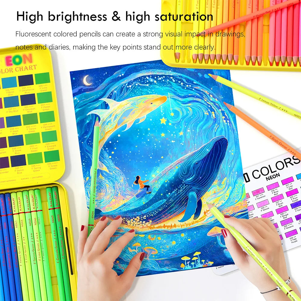 Ensemble de crayons de couleur néon de 50 crayons de dessin de couleur fluorescente