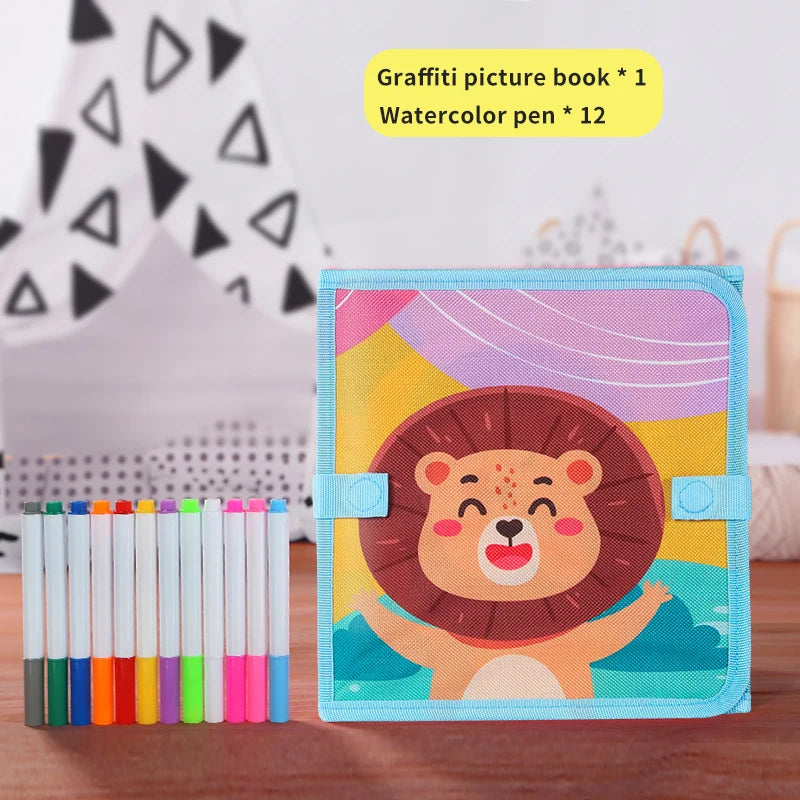 Reusable Folding Drawing Book for Kids with 12 Colored Pens