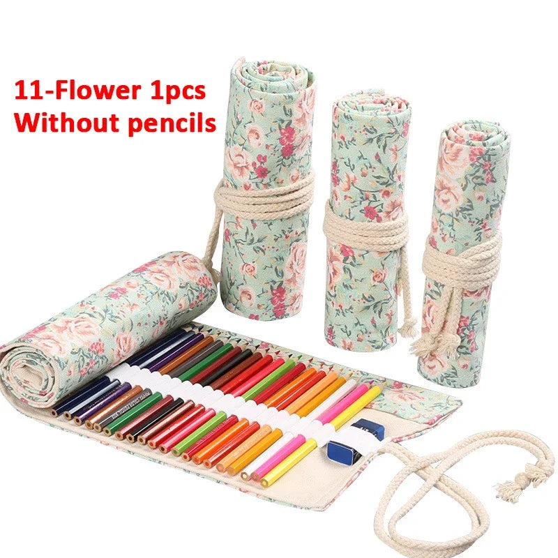 Trousse enroulable en tissu pour crayons, stylos pinceaux Plusieurs motifs disponibles