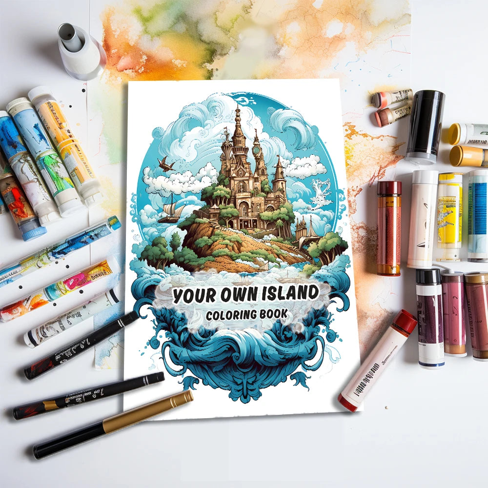 Libro para colorear A4 para adolescentes y adultos: Islas de fantasía, 25 diseños diferentes, papel antiestrés de 100 g/m² de grosor.