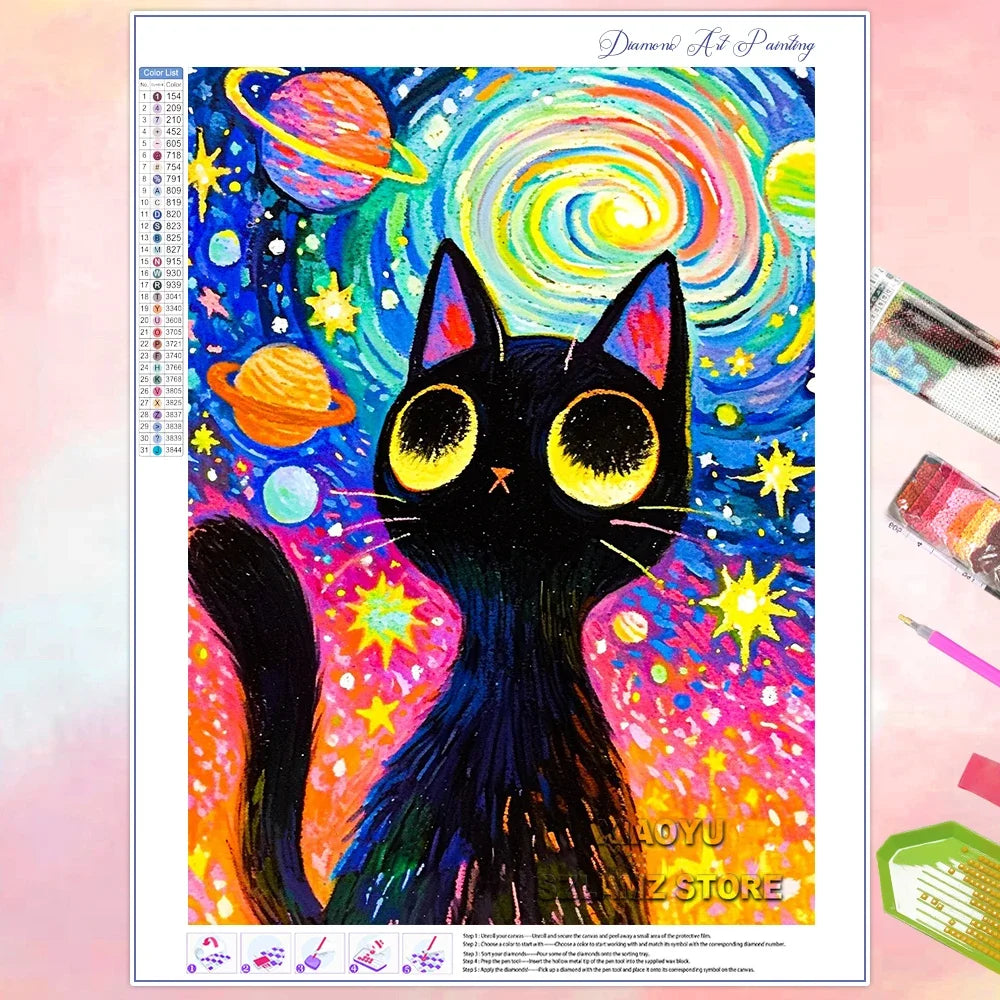 Diamond Paintings for Adult Beginner Anime Cat in Space