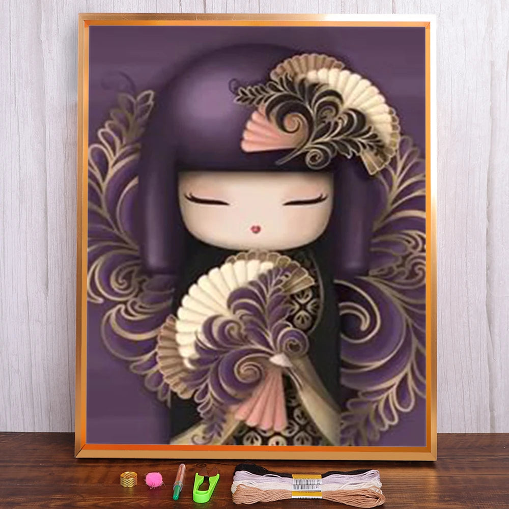 Kits de broderie point de croix Dessin japonais Geisha imprimé