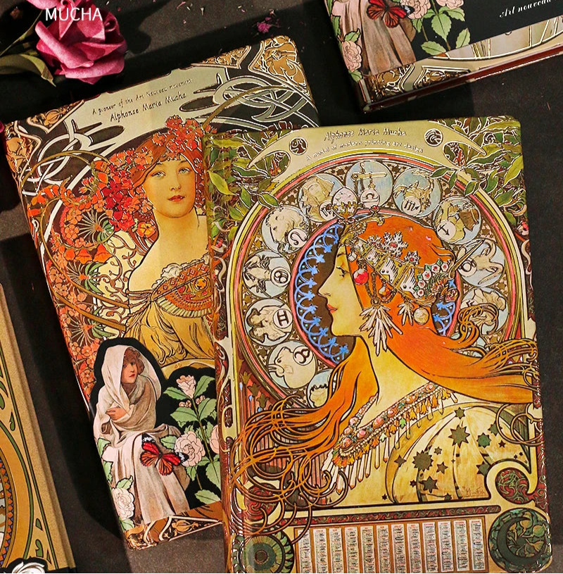 Retro notebook of Mucha's works