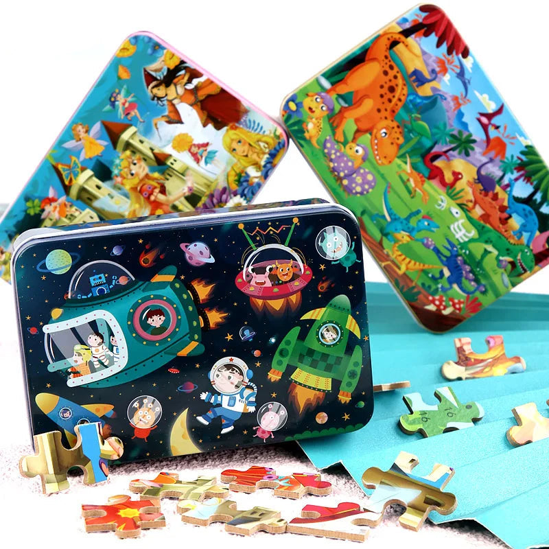 Puzzles pour enfants 100 PCS Cartoon Animal Véhicule pompier Fusée Sirène Cadeau Jeu