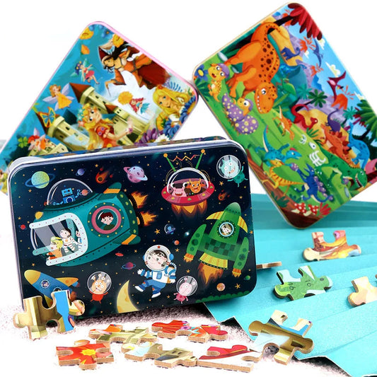 Puzzles for Kids 100 PCS Cartoon Animal Fire Engine Rocket Mermaid Gift Game