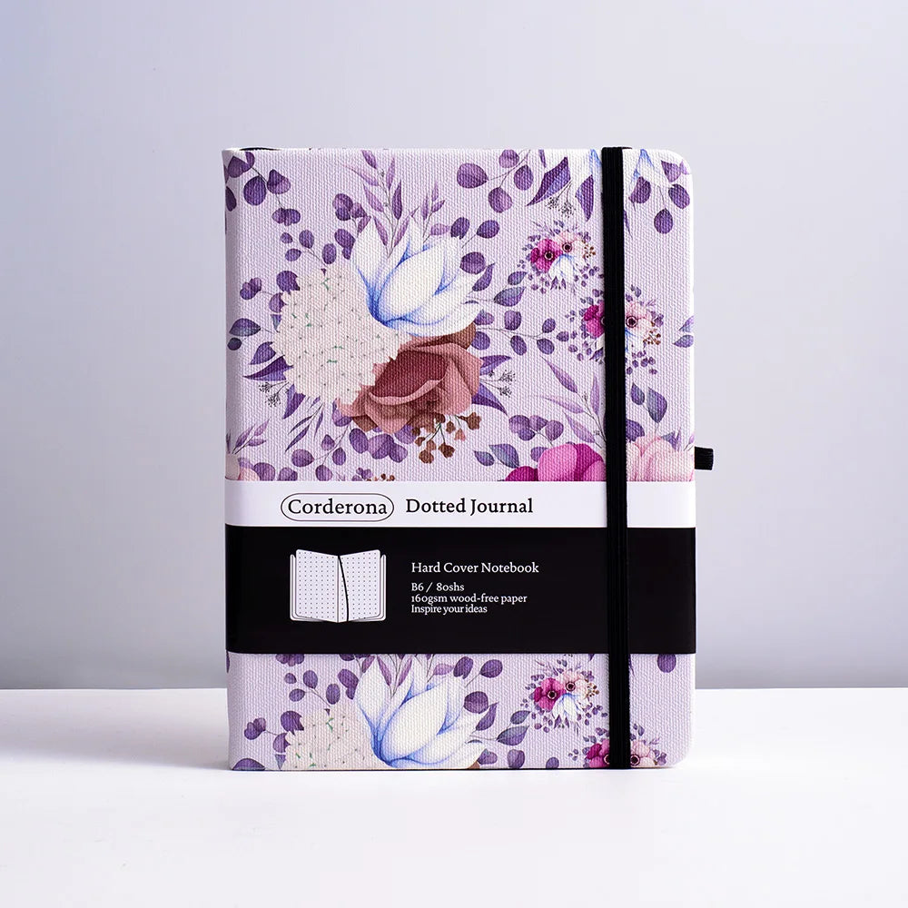 B6 Floral Dotted Bullet Journal Notebook with Elastic Band