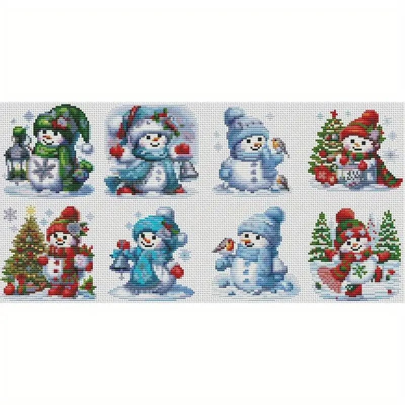 Kit de broderie en tissu imprimé bonhomme de neige, point de croix de noël, 11Ct,  8 pièces