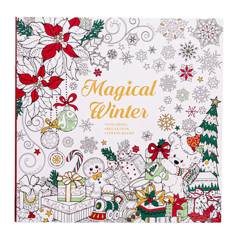 Magical winter coloring book, Christmas picture book, winter-themed coloring pages
