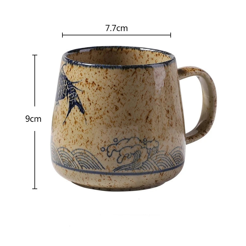 Tasse de style japonais rétro de 380ml avec ou sans couvercle et cuillère