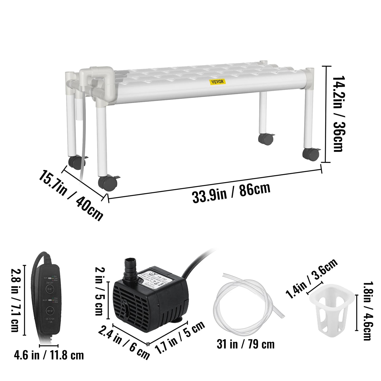 VEVOR Hydroponic System 36/54/72/90/108 Slots 1/2/3/4 Tiers 4/6/8/10/12 Tubes