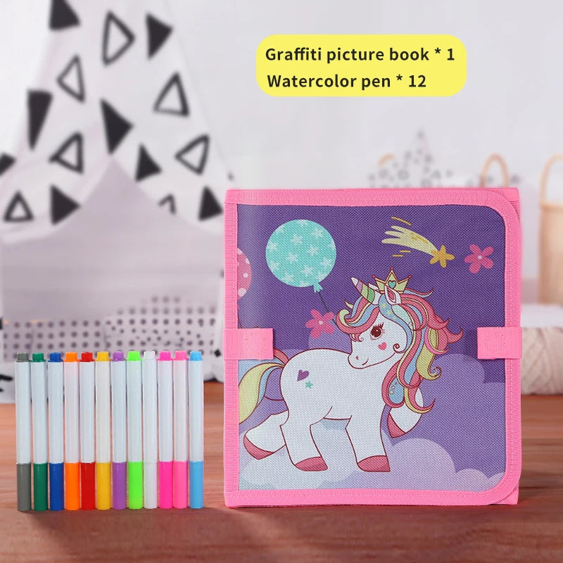 Reusable Folding Drawing Book for Kids with 12 Colored Pens