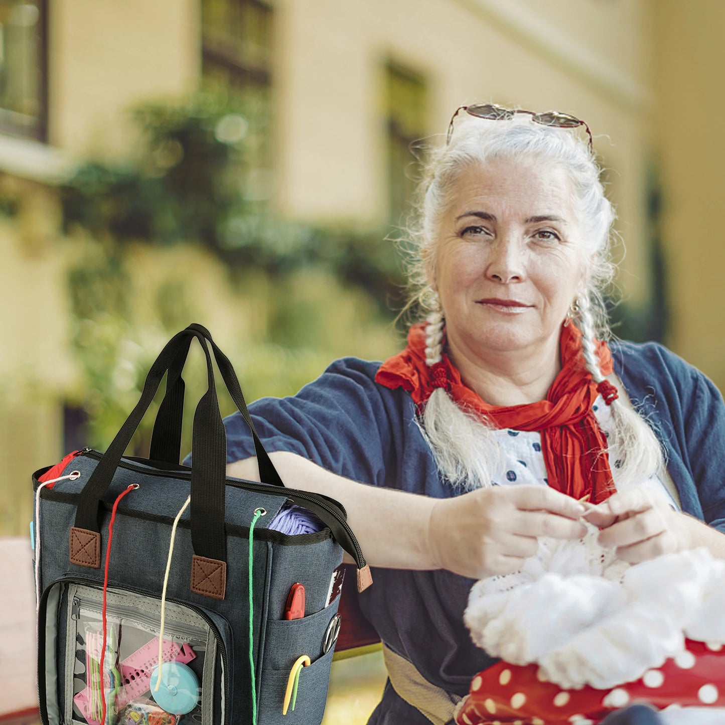 Bolsa de almacenamiento para accesorios de punto, crochet y costura.