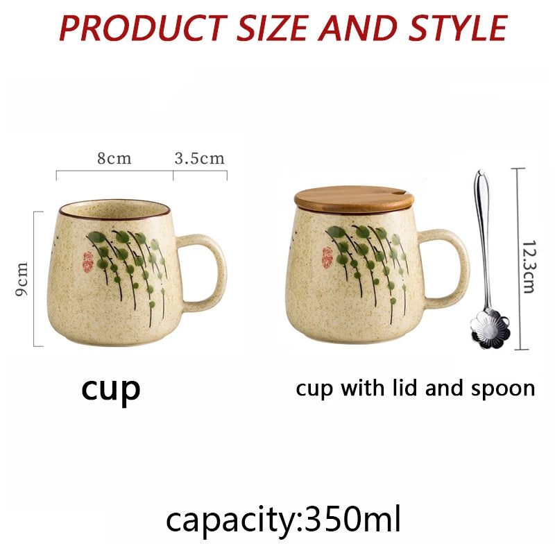 Tasse de style japonais rétro de 380ml avec ou sans couvercle et cuillère